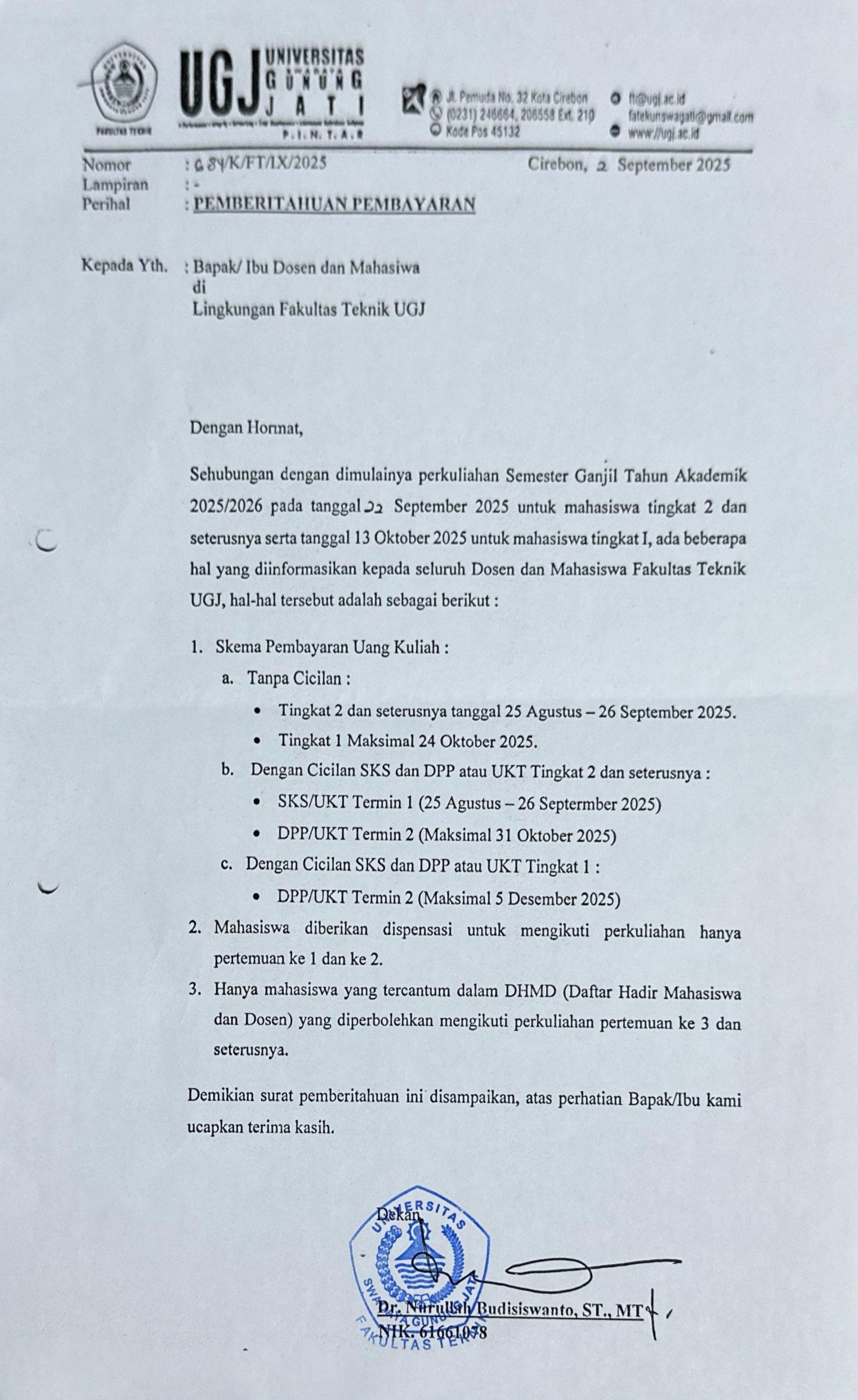 Pemberitahuan Pembayaran Perkuliahan